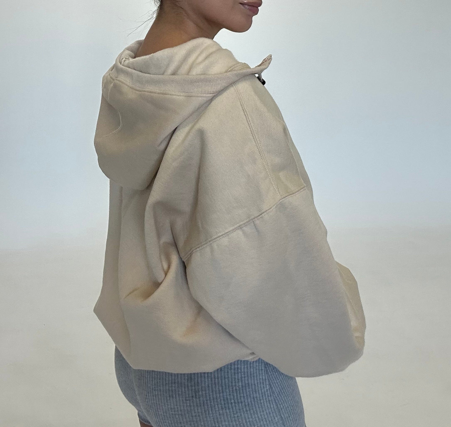Half Zip Hoodie- Cream