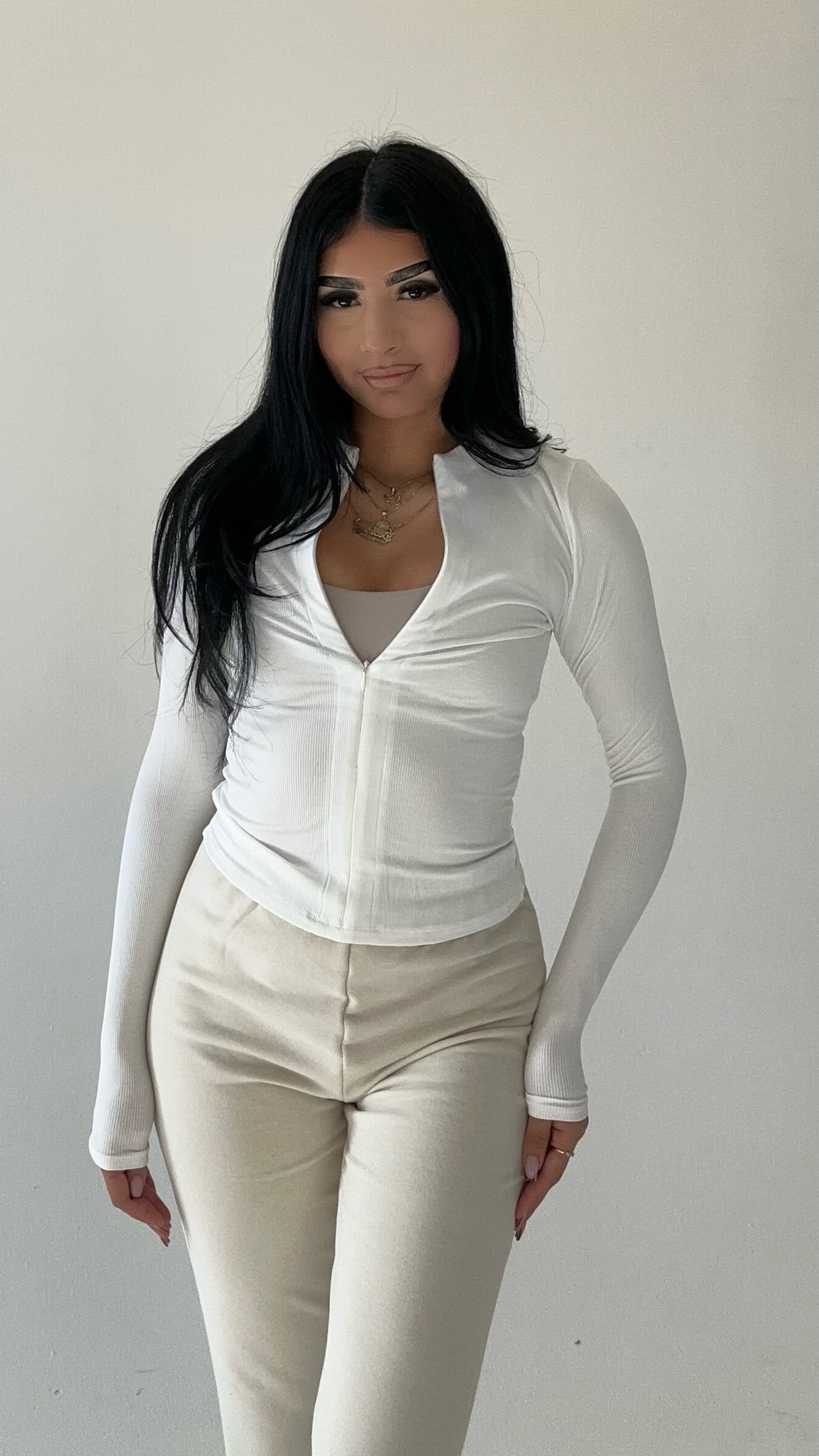 Half Zip Essential Long Sleeve- White