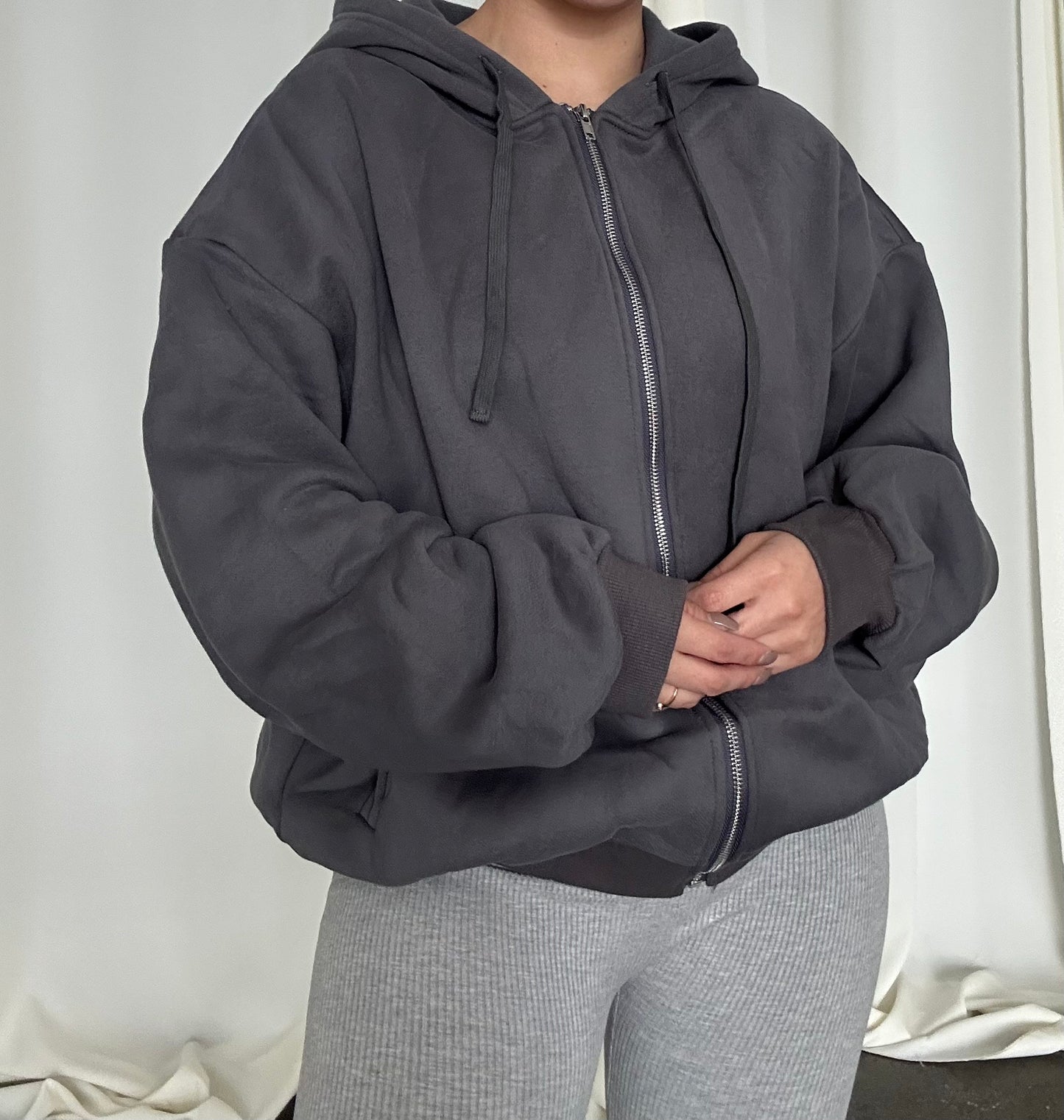Oversized Honey Zip Up- Charcoal