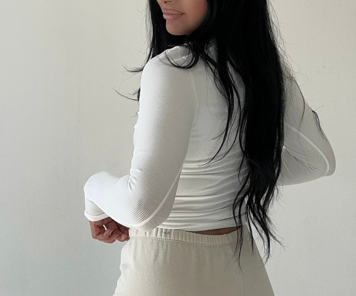 Half Zip Essential Long Sleeve- White