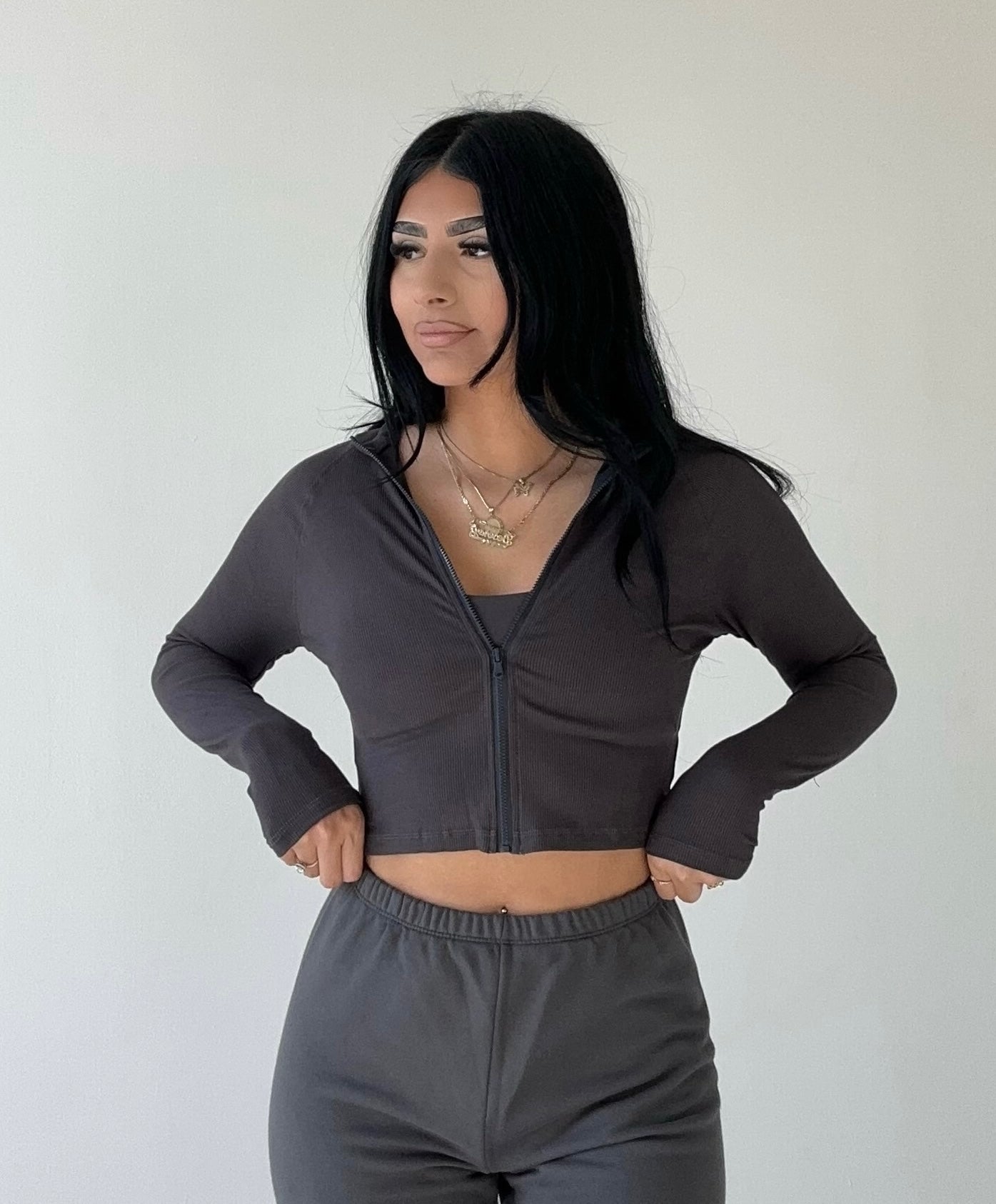 Zip Up Cover up- Charcoal
