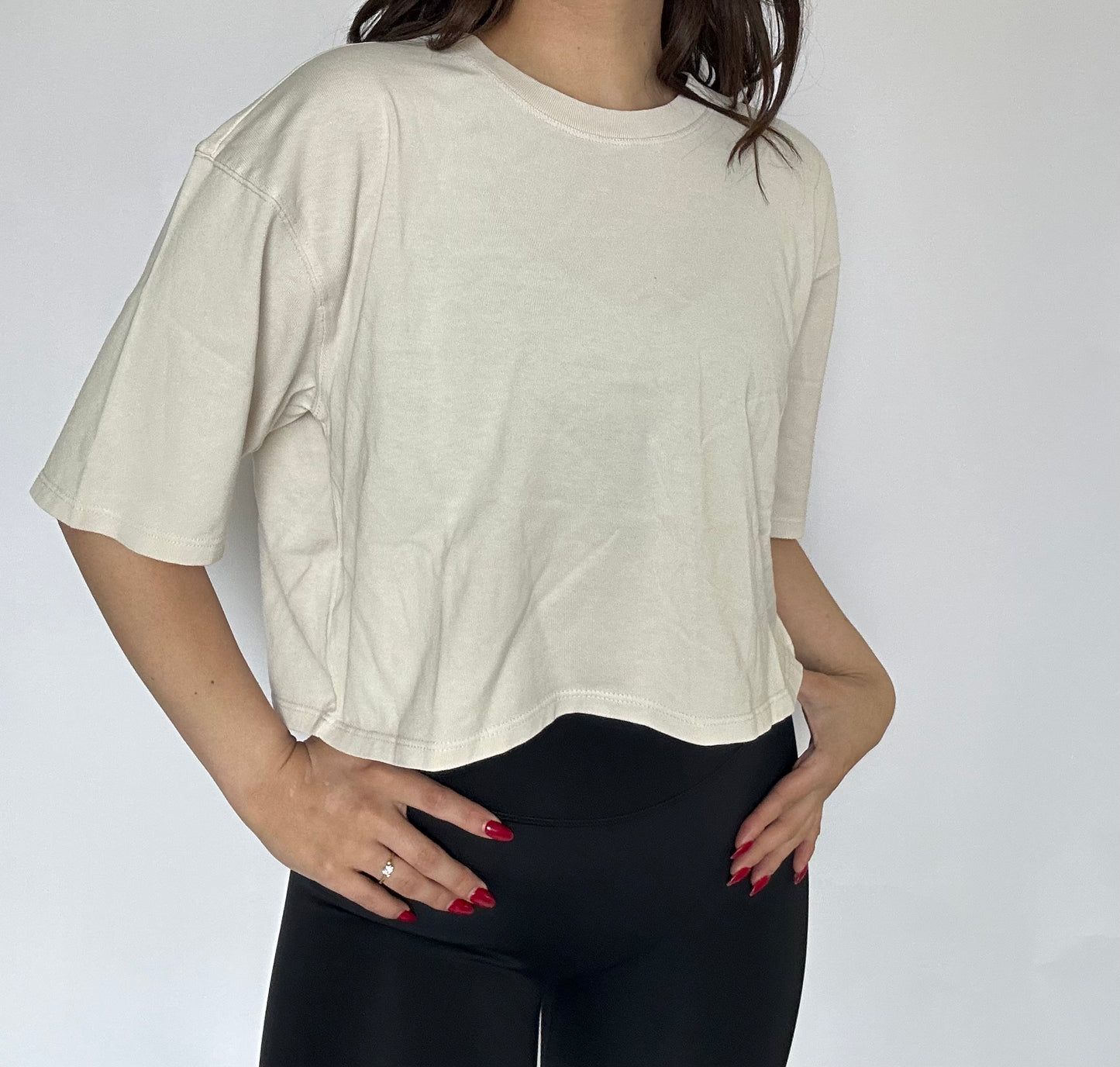 Oversized Cropped Tee- Beige
