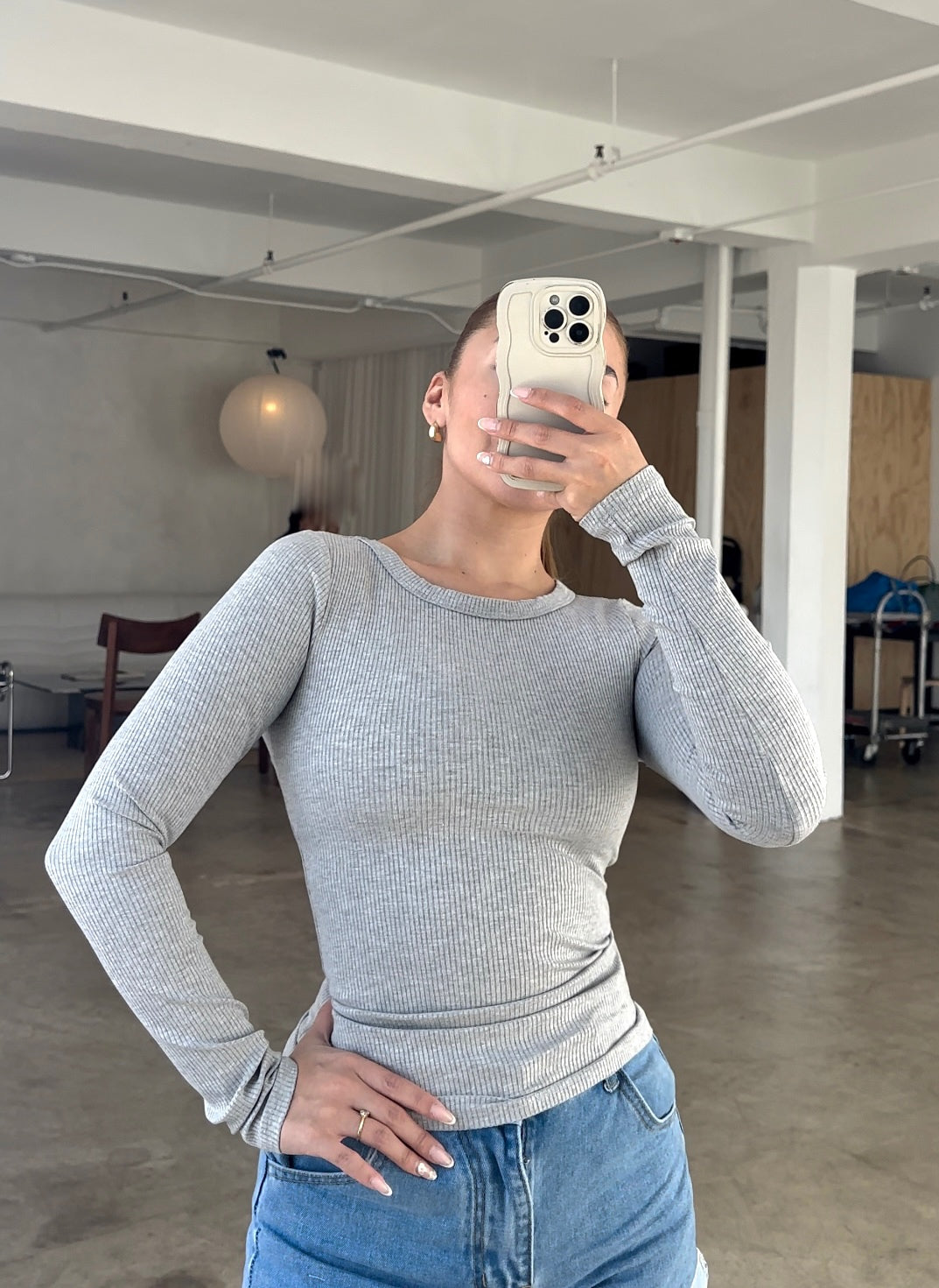 Ribbed Snatching Long Sleeve- H gray