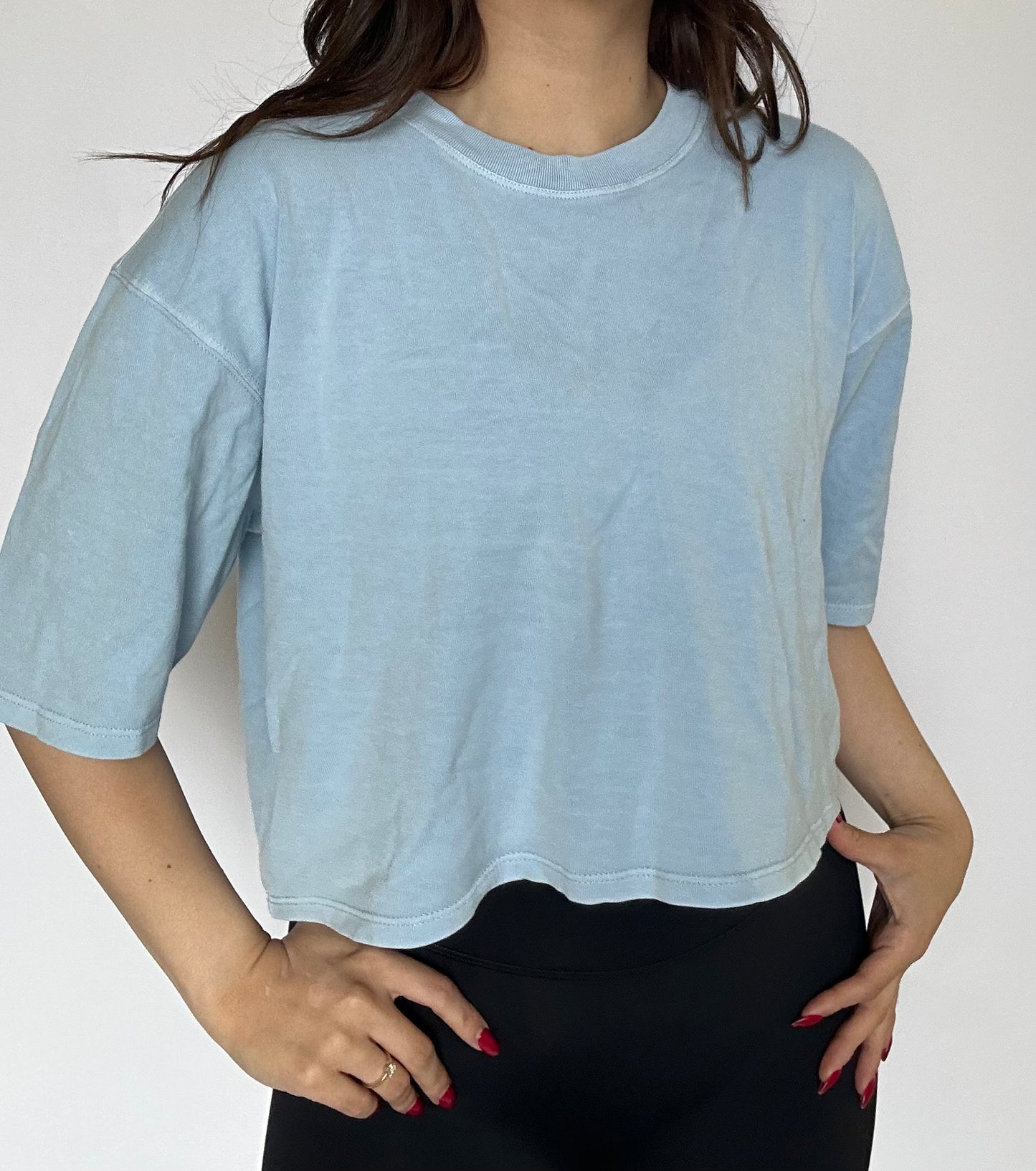 Oversized Cropped Tee- Lt Blue