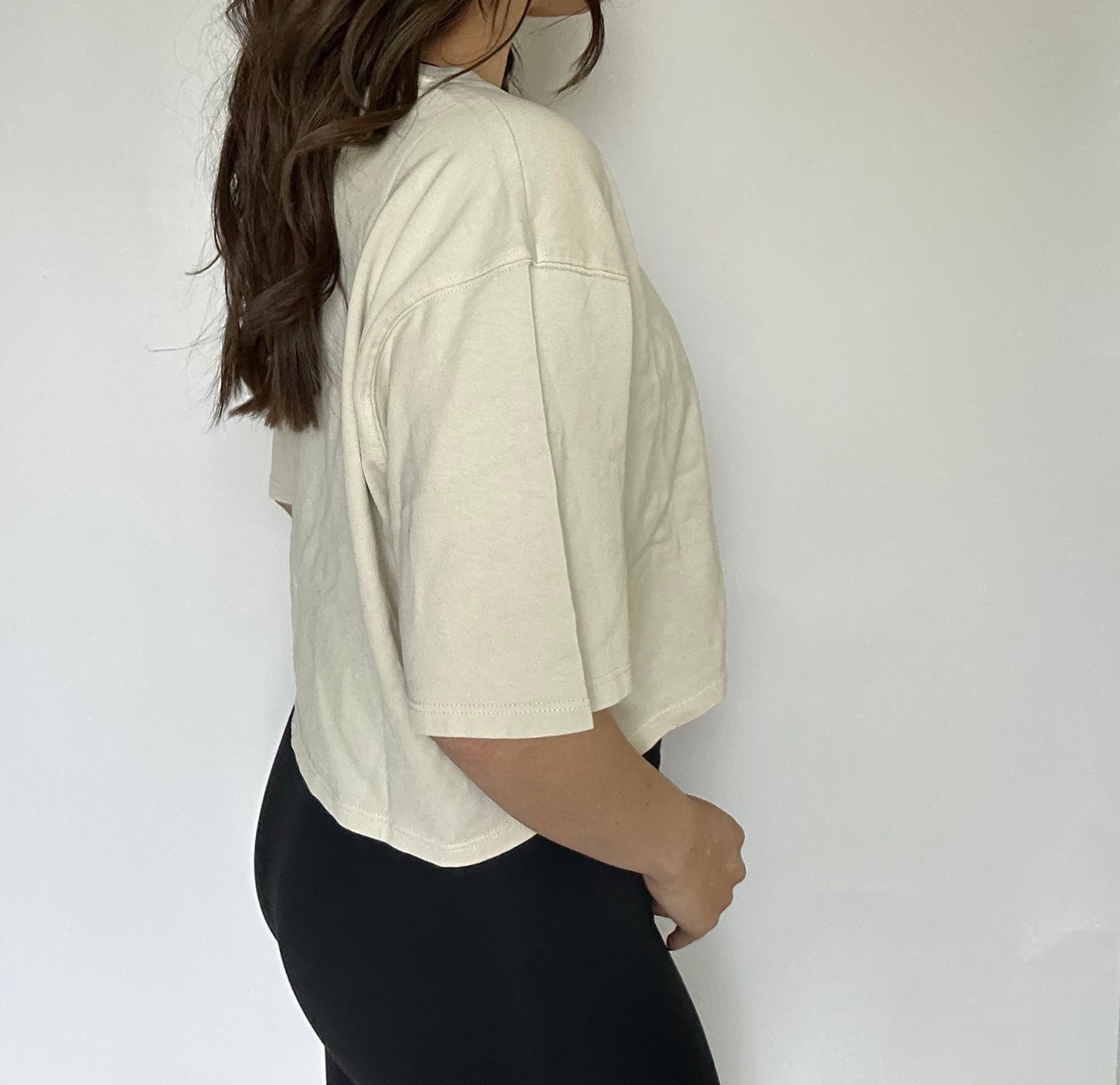 Oversized Cropped Tee- Beige