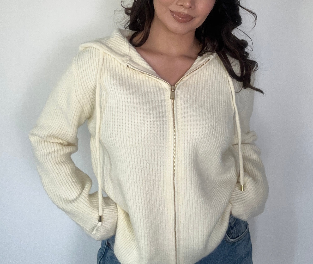 Madeline Zip up Knit- Ivory