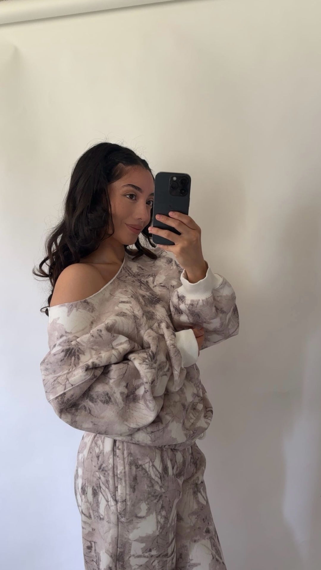 Honey Camo off shoulder Crew