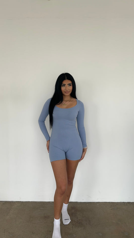 On the go Romper- Dusty Blue
