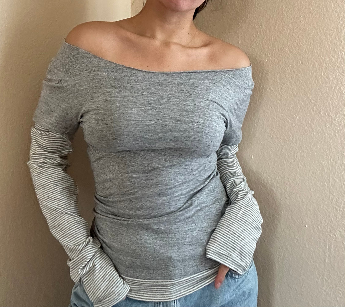 Layered Off Shoulder -Heather Gray