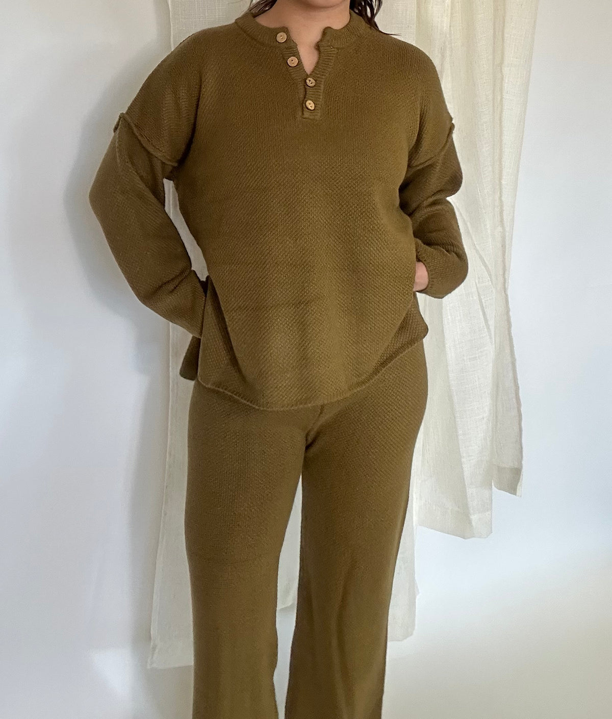 Waffle Knit Set- Moss