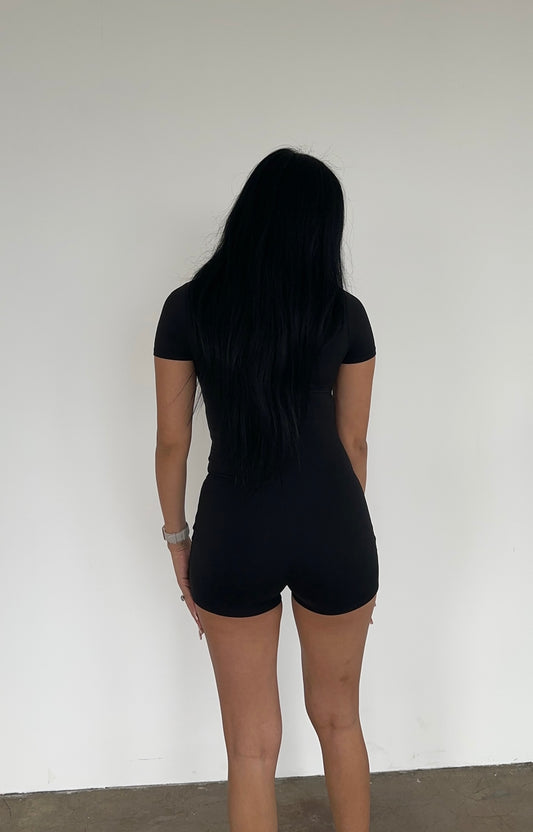 Double Layered Butter Romper- Black