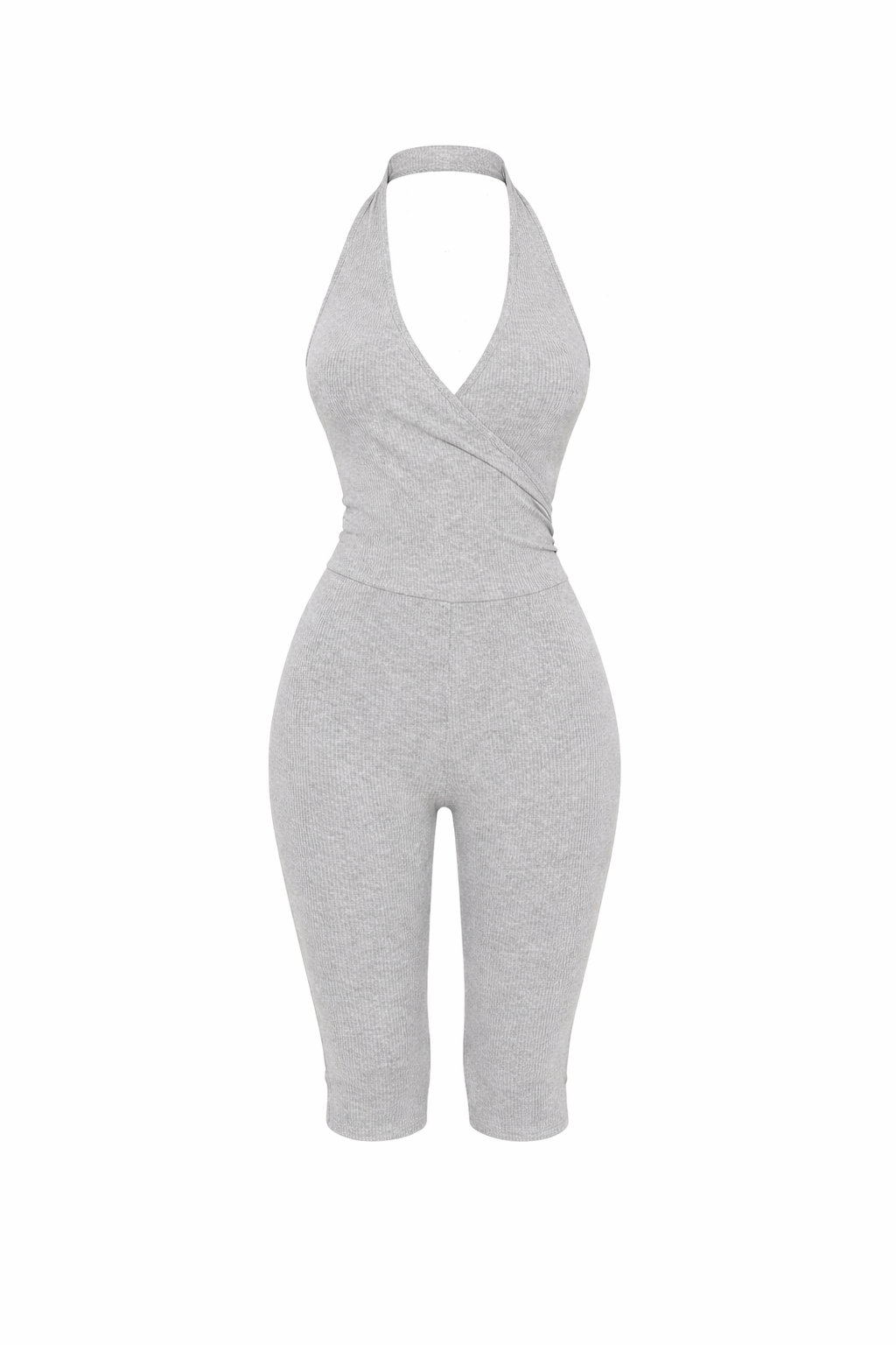 Capri Ribbed Jumpsuit- Gray