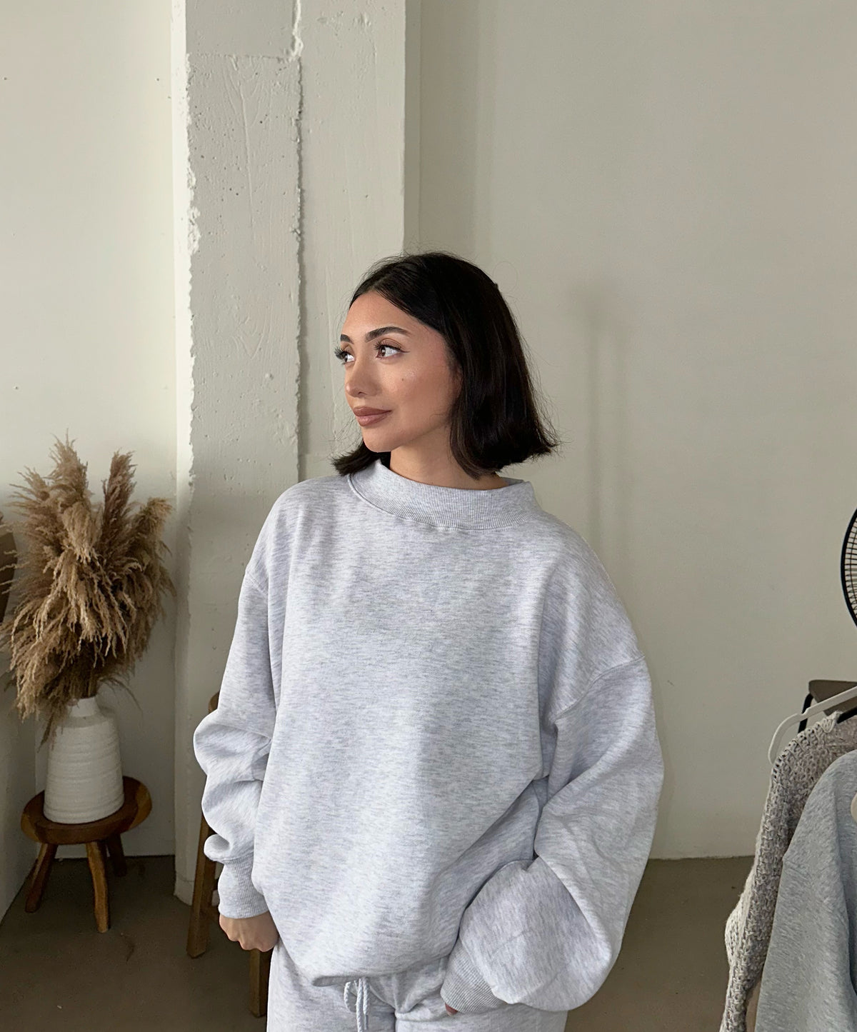 Mock Neck Crew- Gray