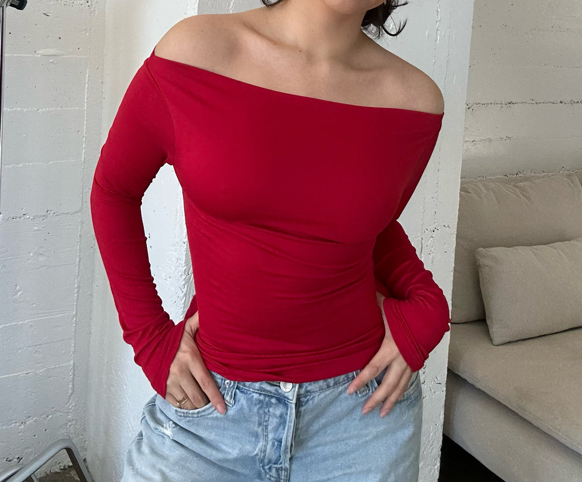 Boat Neckline- Cherry