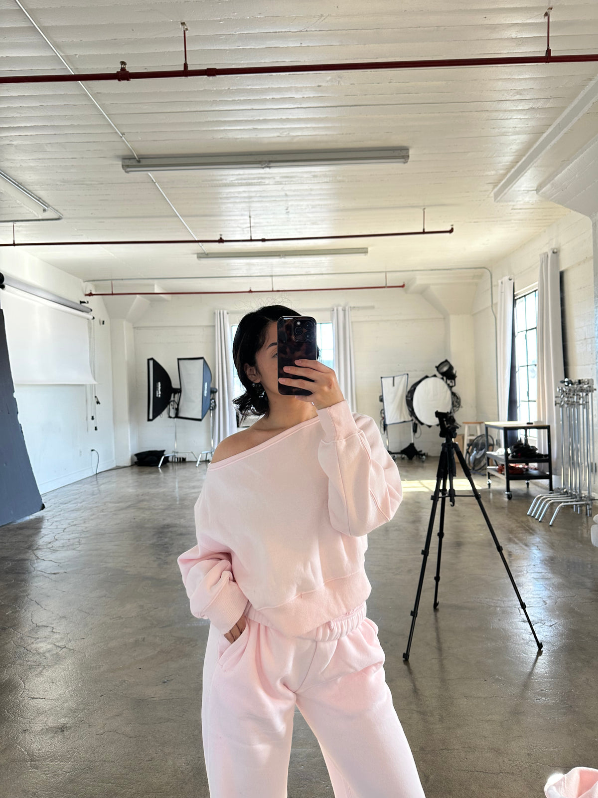 Honey Off Shoulder Crew Baby Pink