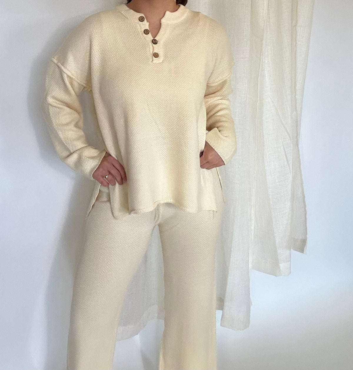 Waffle Knit Set- Cream