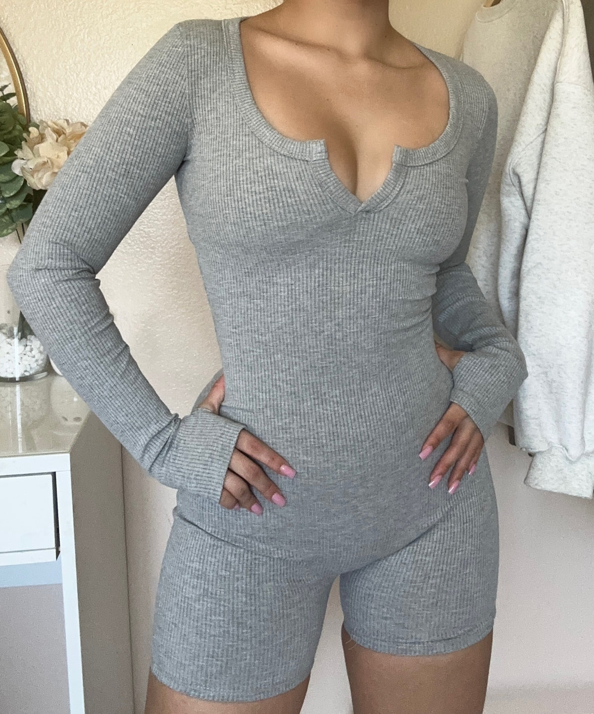 Autumn girl Romper- Heather Gray