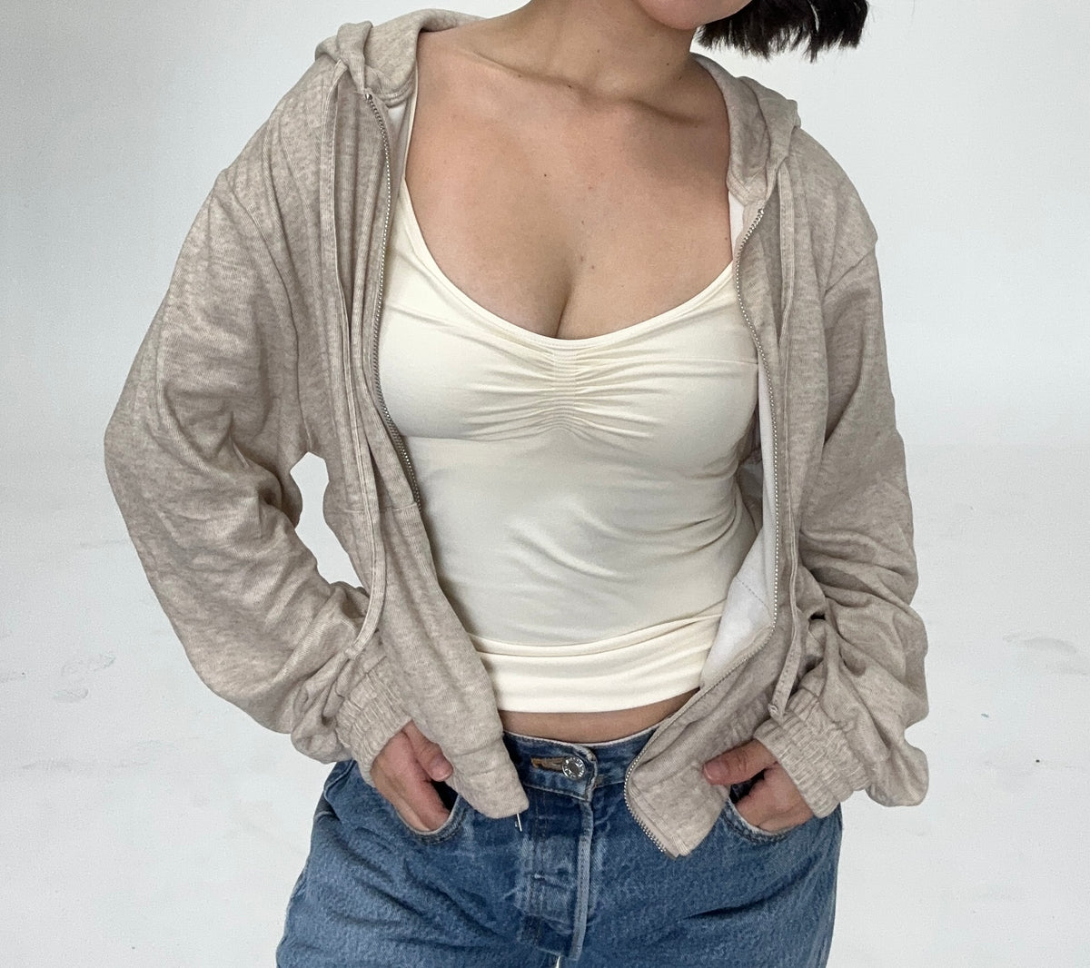 Knitted Zip Up- Beige