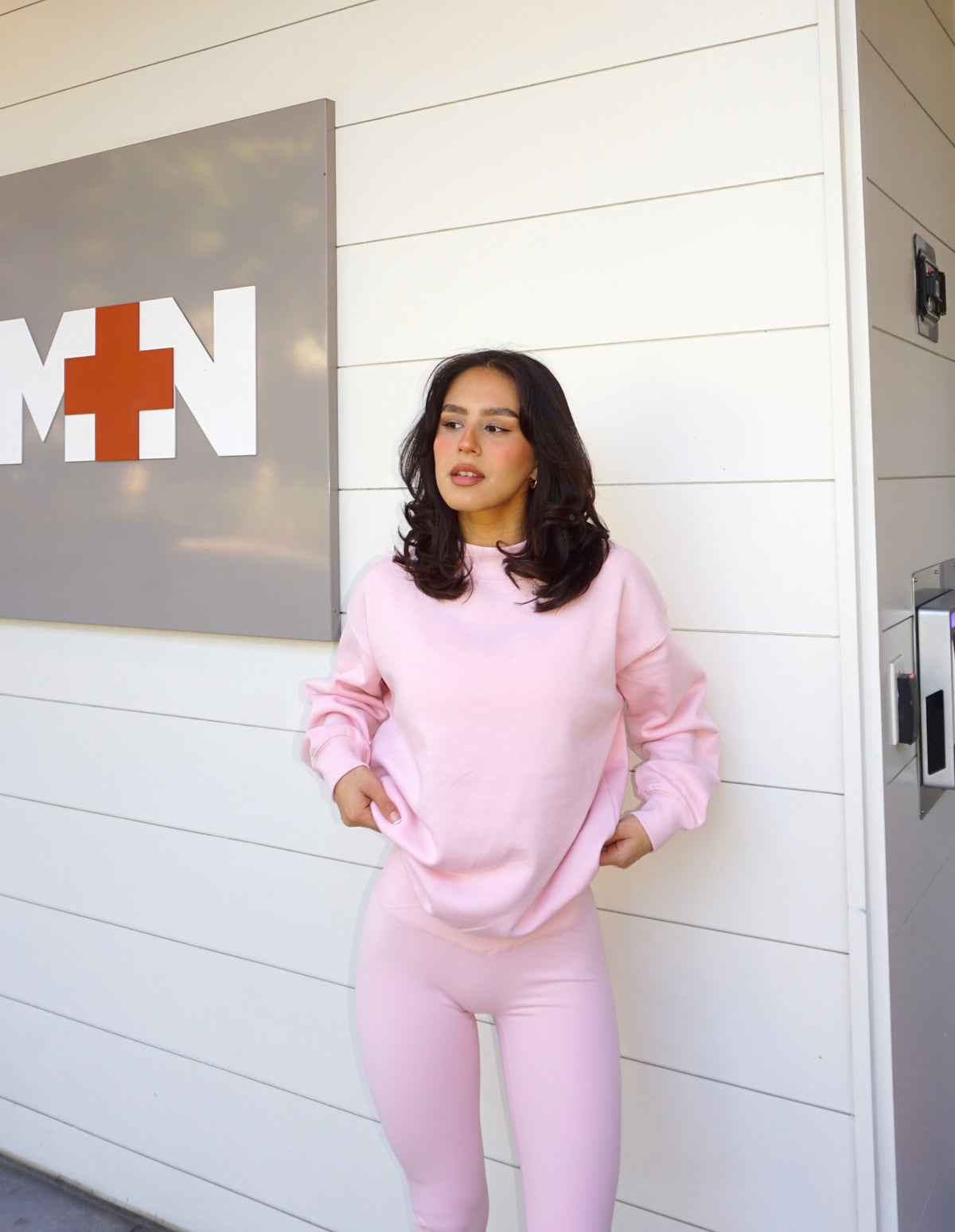 Mock Neck Crew- Baby Pink