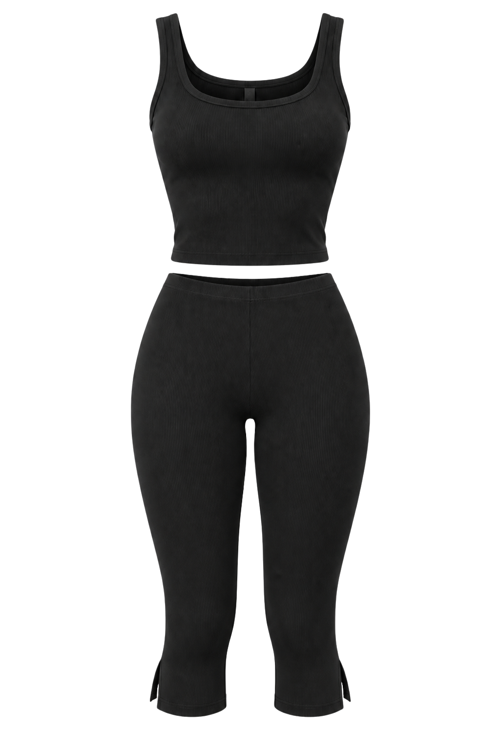 Ribbed Capri Set- Black
