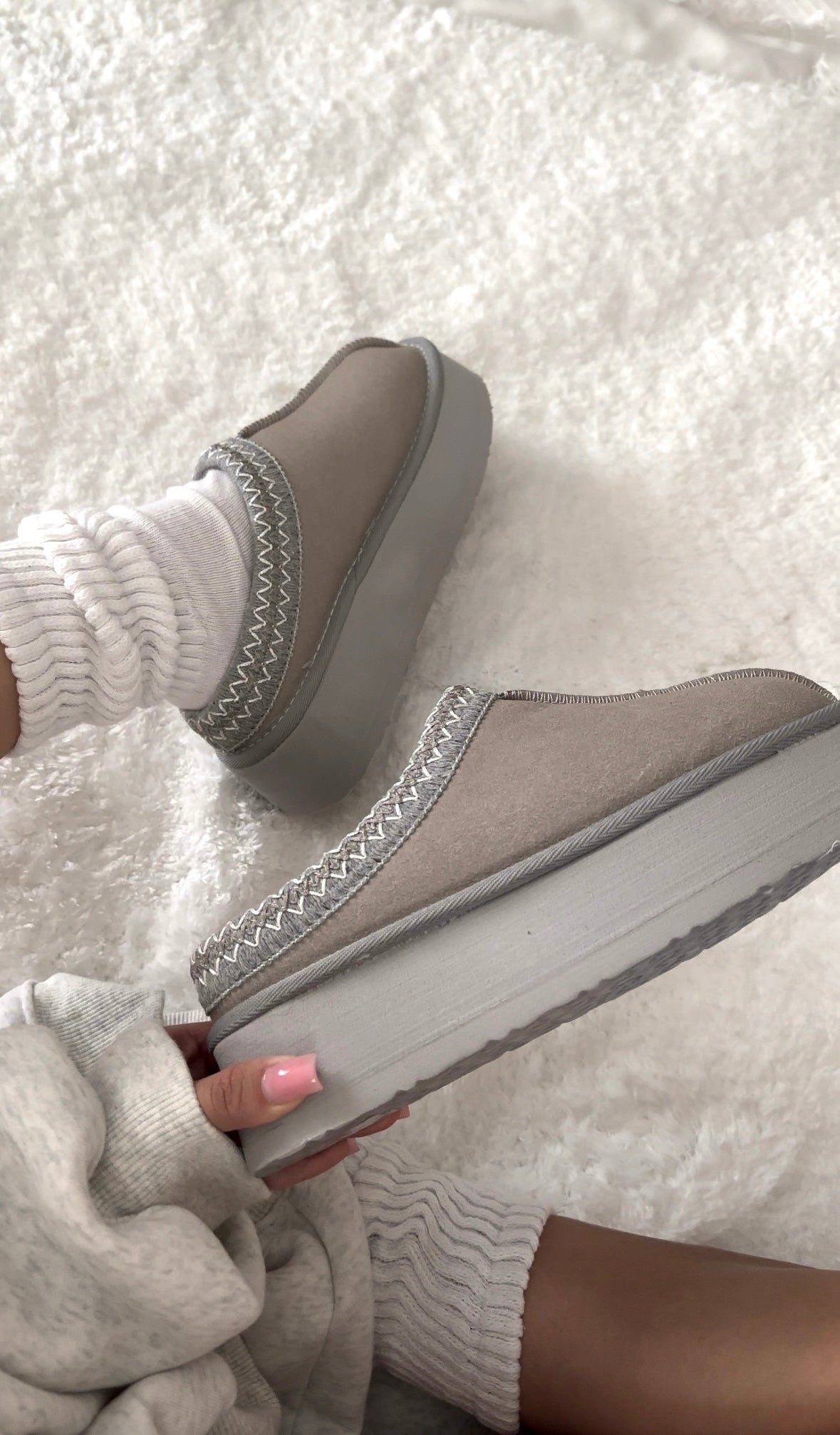 Cozy Platform Slippers- Gray