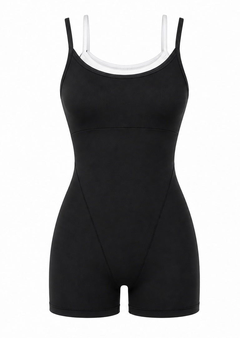 Contrast Active Romper- Black