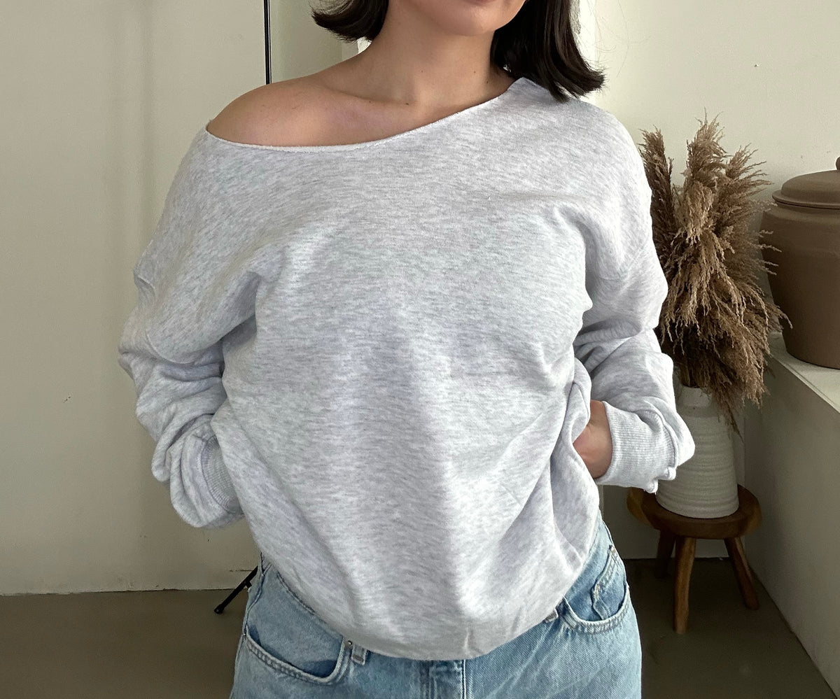 Raw Cutout Crew- Heather Gray