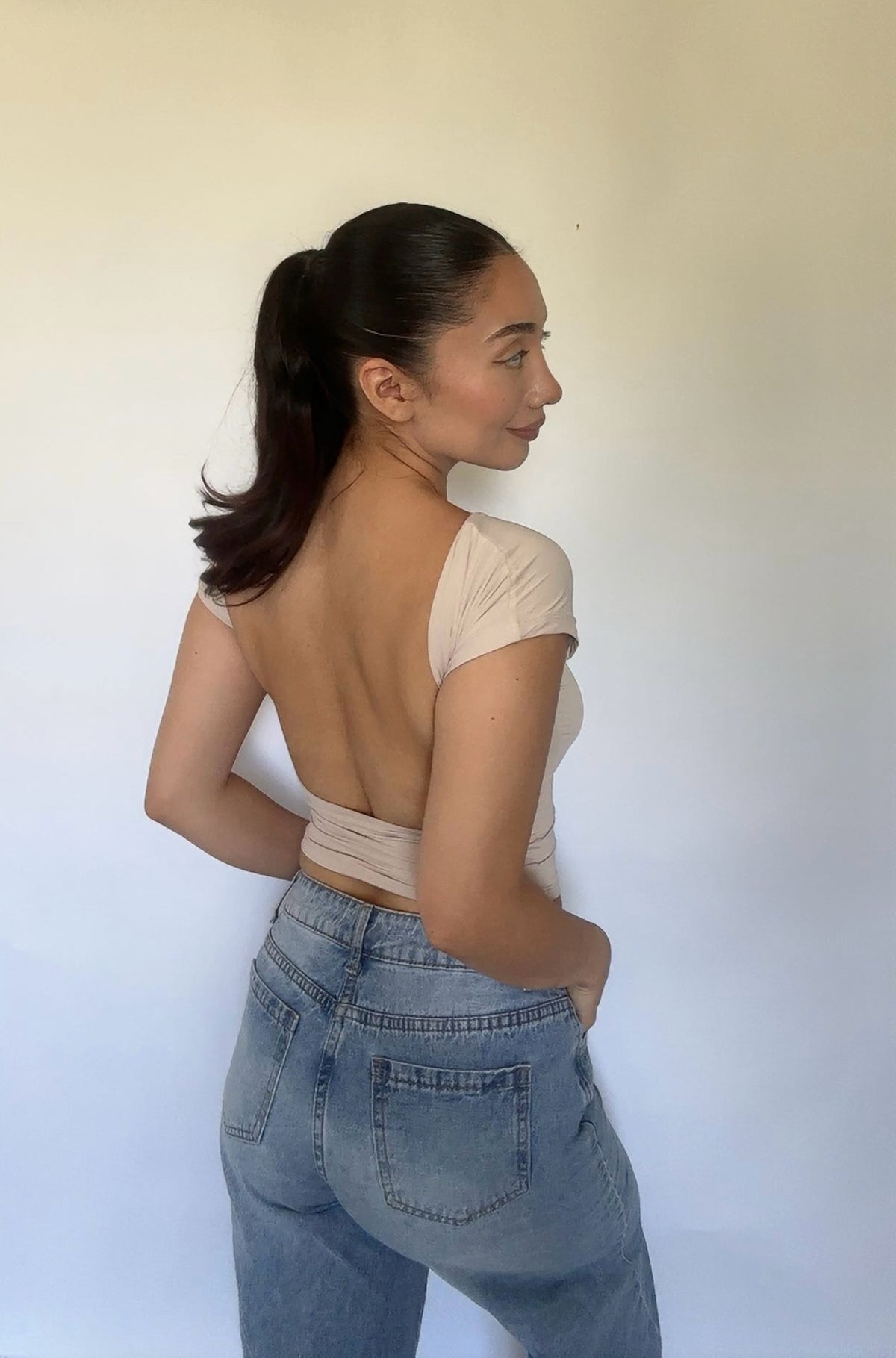 Open Back Tee- Oatmeal
