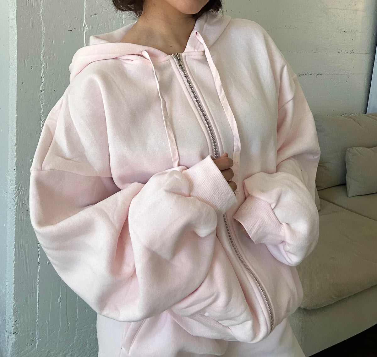 Oversized Honey Zip Up- Baby Pink