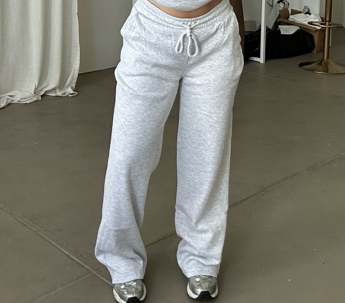 Fleece Straight Leg Sweats- Gray