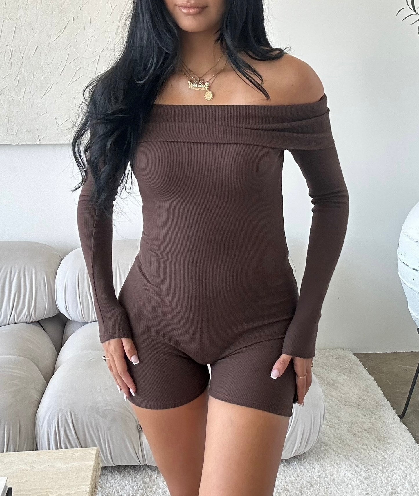 FALL’ing  for you romper- Chocolate
