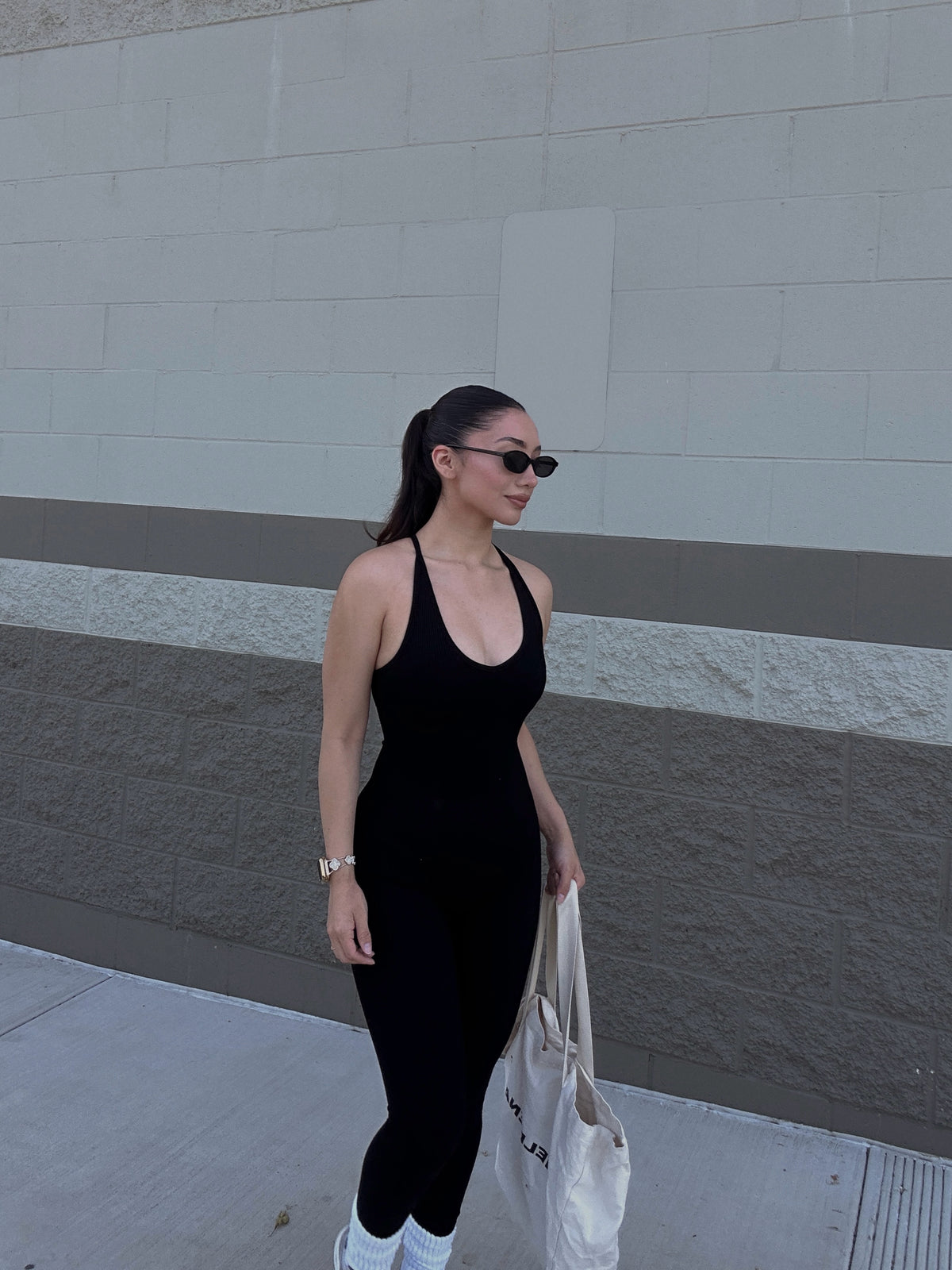 Open Back Ribbed Jumpsuit
