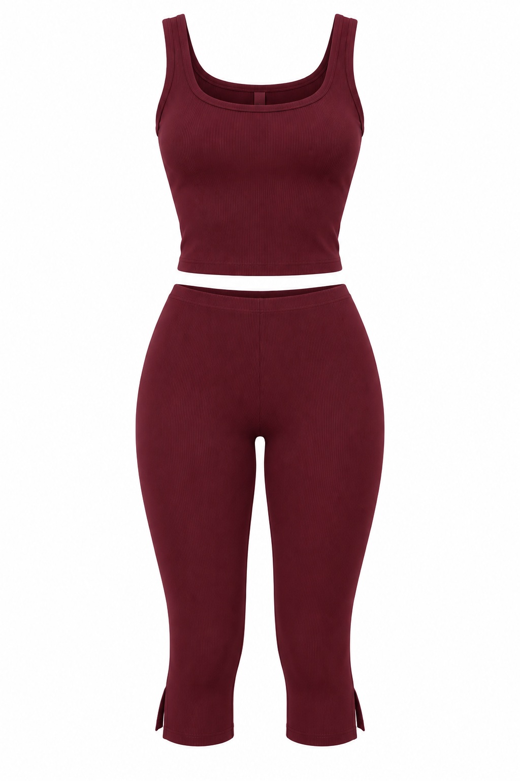 Ribbed Capri Set- Wine