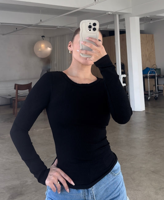Ribbed Snatching Long Sleeve- Black